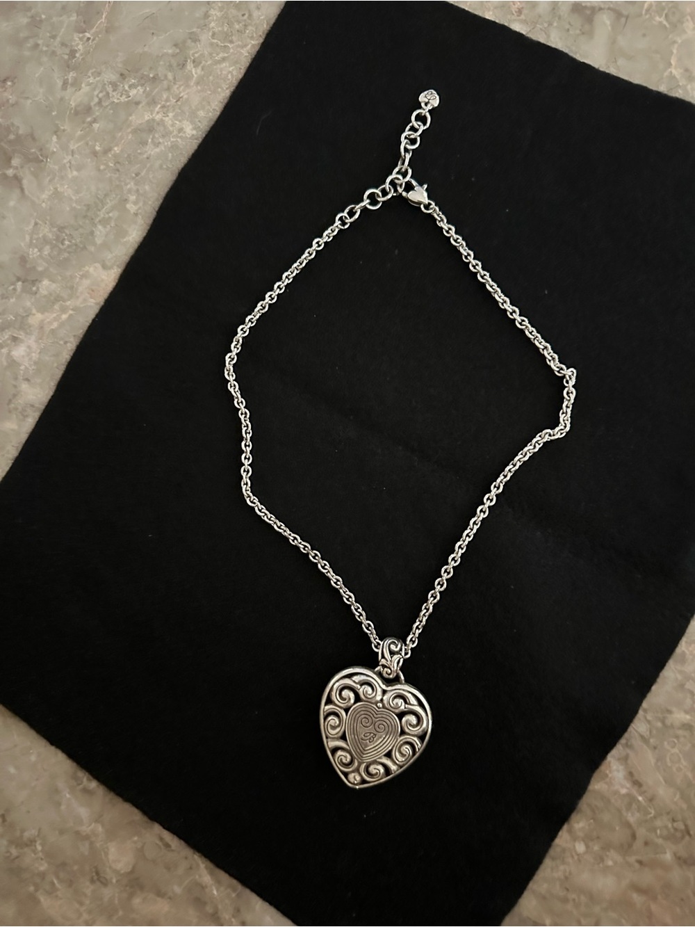 Brighton Silver Heart Scroll Pendant Necklace